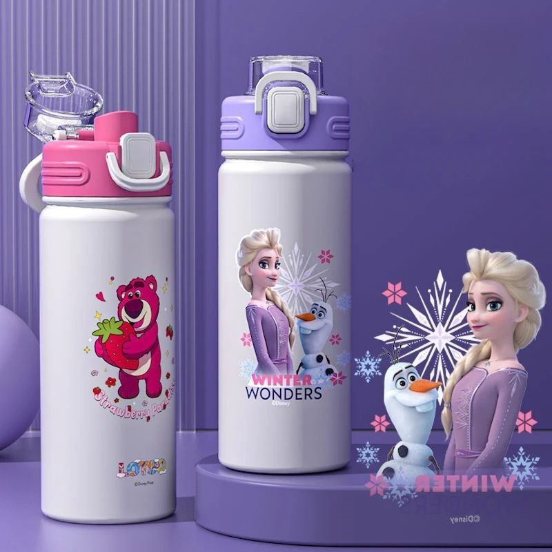 Disney Lotso Mickey Donald duck Elsa Cartoon Cute Children's Thermos Cup Creative Anime Movie Character Student Sippy Cup Gift