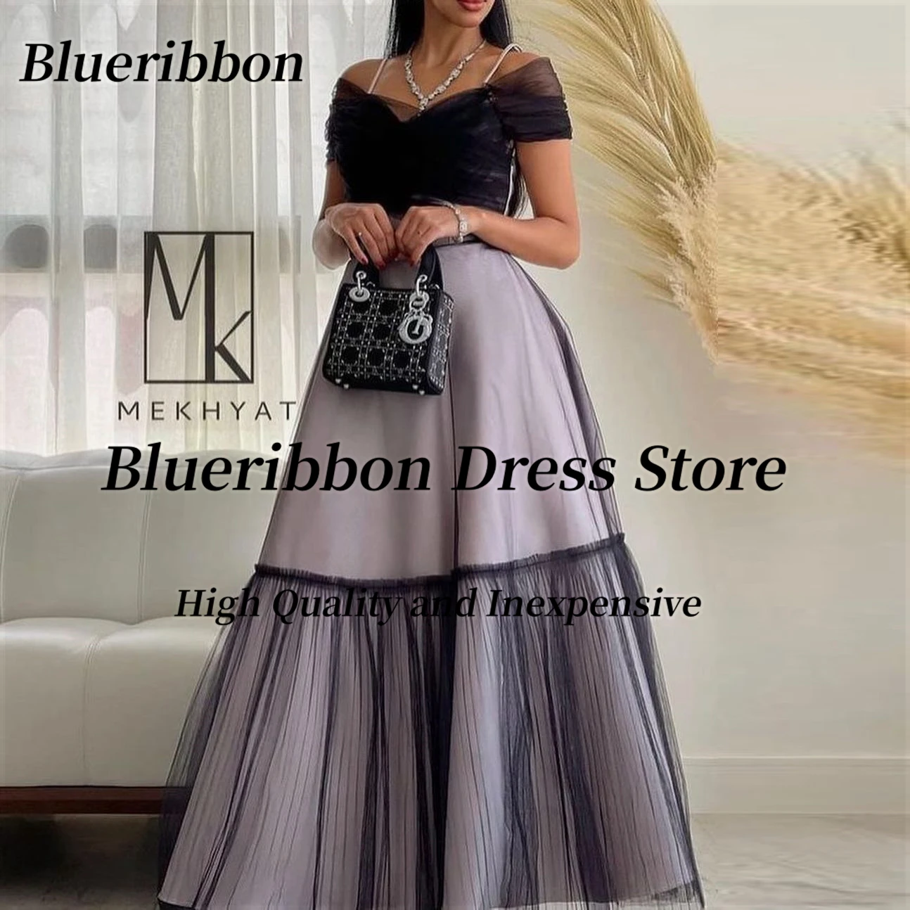 Blueribbon Women Wear A Line Dresses for Prom Ruched Off Shoulder Vestidos De Noche Floor Length Birthday Party Evening Dress