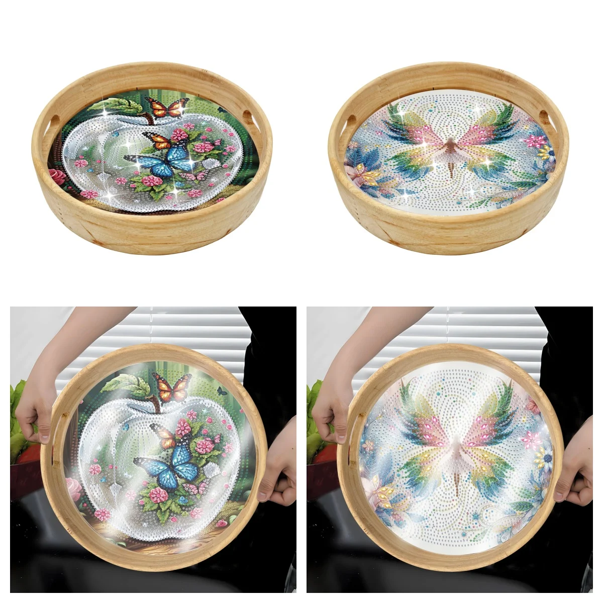 

A DIY butterfly/pattern rhombus painting art set, with a wooden rhombus tray with a handle