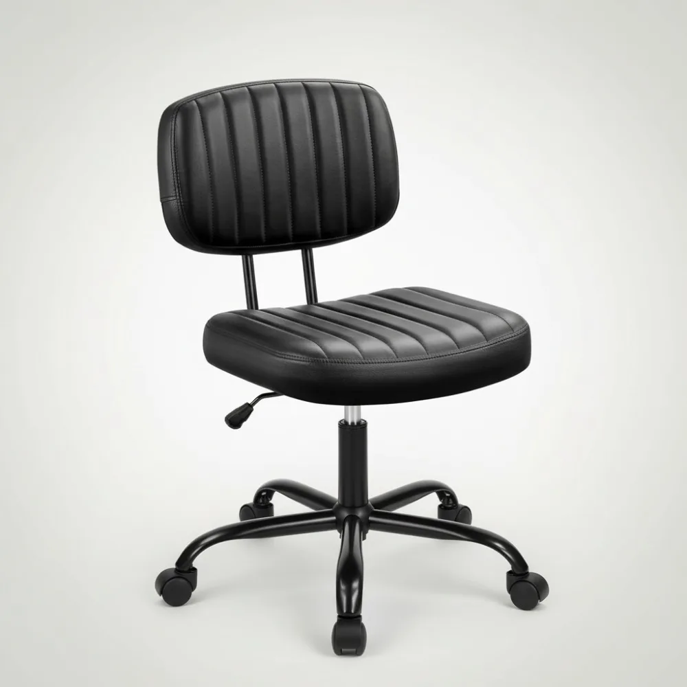 كرسي مكتب صغير بدون ذراع مع دعم قطني، كرسي مهام دوار من جلد البولي يوريثان قابل للتعديل للمساحات الصغيرة والأطفال والكبار #1