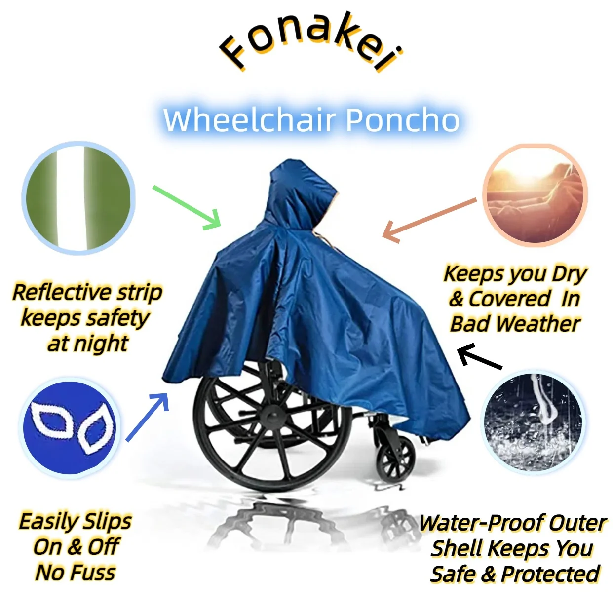 Fonakei Waterproof Wheelchair Poncho, Windproof Rain Poncho for Wheelchair Mobility Old Scooter Large Wind Proof Cape