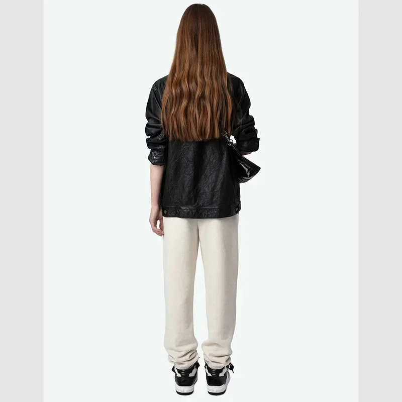 Winter New French Niche Wings Embroidered Inner Fleece Mid-waist Elastic Waist Women's Sweatpants