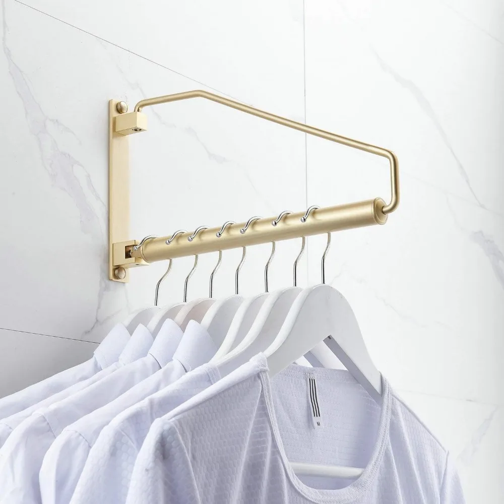 Folding Wall Hanger, Coat Hanger, Coat Hook, Solid Brass, with Swinging Arm, Clothing Hanging System, Closet, Storage Organizer