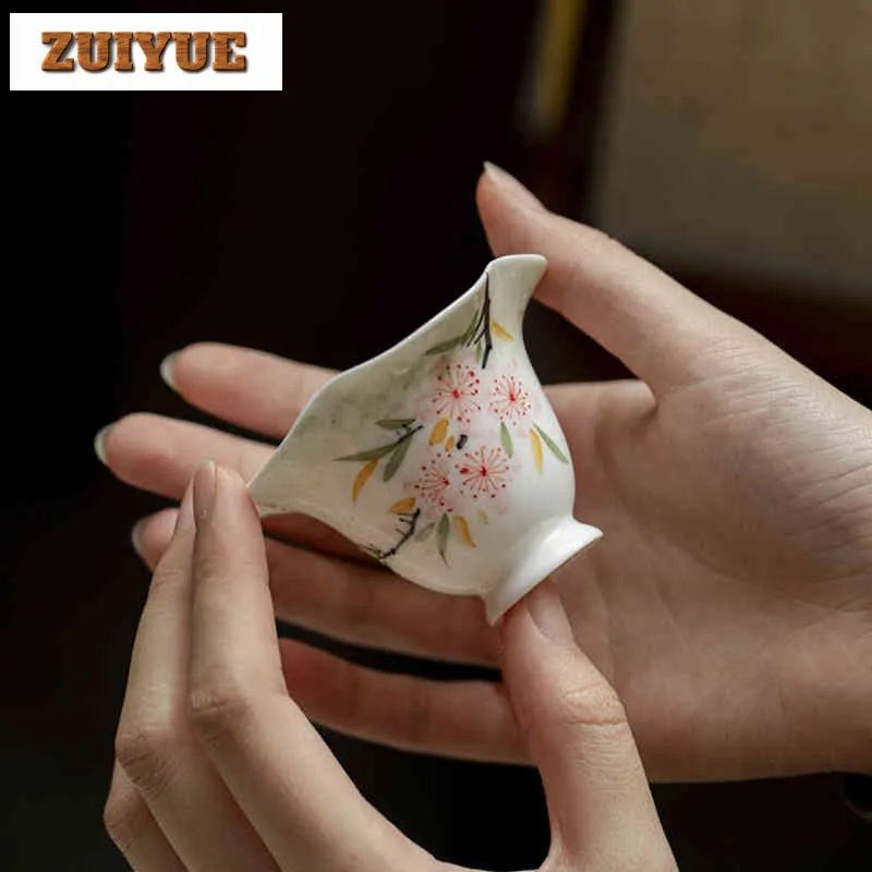 2 قطعة/الوحدة رسمت باليد زهر الخوخ فنجان الشاي الفاخرة وعاء الشاي كوب للشاي الشاي تذوق العطر كوب Jianzhan ماستر أكواب Teaset 50 مللي #4