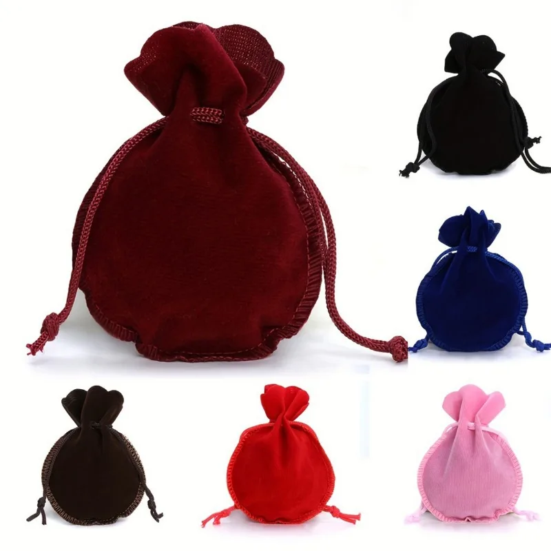 Custom Print Logo 7x9cm 10pcs/lot Round Drawstring Velvet Gifts Bag Soft Jewelry Packaging Wedding/Christmas Candy Storage Bags