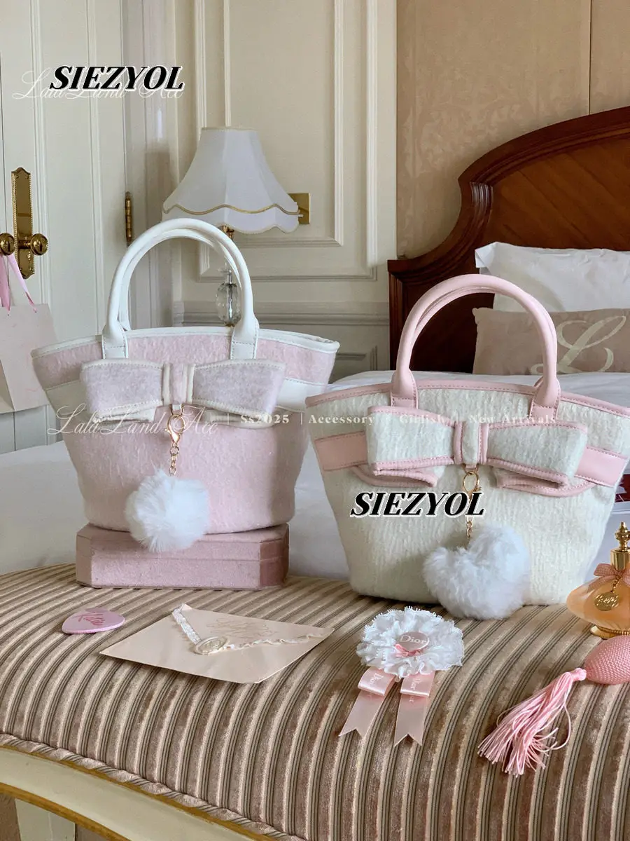 Original Homemade Japanese Gentle Bow Handbag Messenger Bag Autumn and Winter New Sweet and Cute Girl Versatile Cosmetic Bags