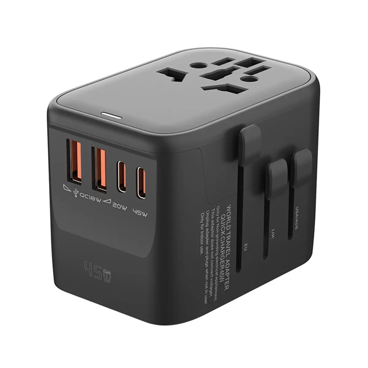 【Socket】 GaN65W International Travel Adapter with 2USB 3 Type C Fast Charging Adapter with EU AU US UK Plug for Travel Black