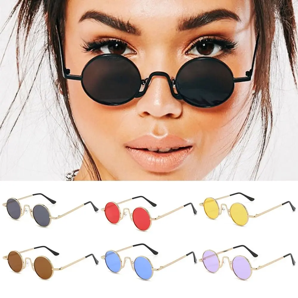 Small Round Sunglasses for Women & Men Circle Retro Shades Metal Hippie Sun Glasses UV400 Protection Punk Eyewear
