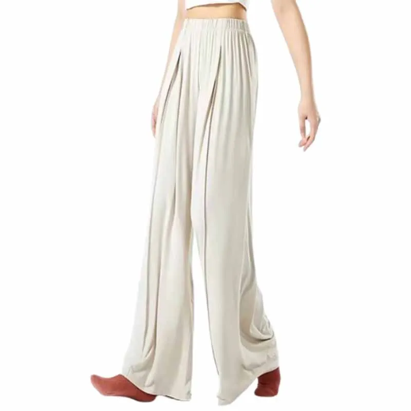 黒の流れるようなワイドレッグダンスパンツ、女性用、伸縮性ウエスト、ハイウエストヨガパンツ、バレエ、中国舞踊用練習用パンツ