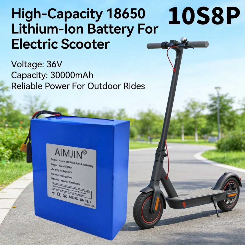 

New 36V 30Ah 18650 10S8P A-class lithium battery pack, 1500W high-power built-in BMS, suitable for various energy storage backup