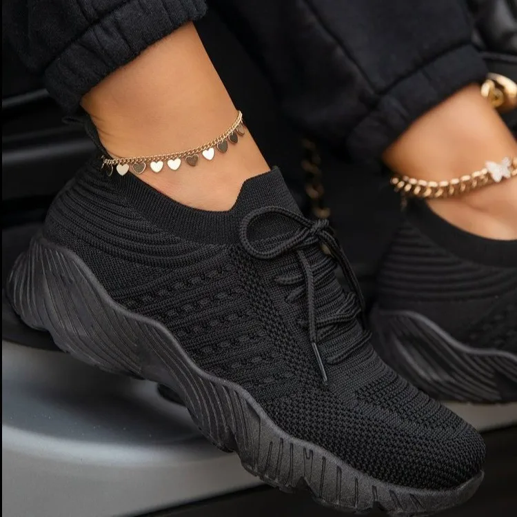 Women's Sneakers Breathable Casual Women Socks Shoes Lace Up Ladies Flats Female Spring Vulcanized Running Zapatillas De Mujer