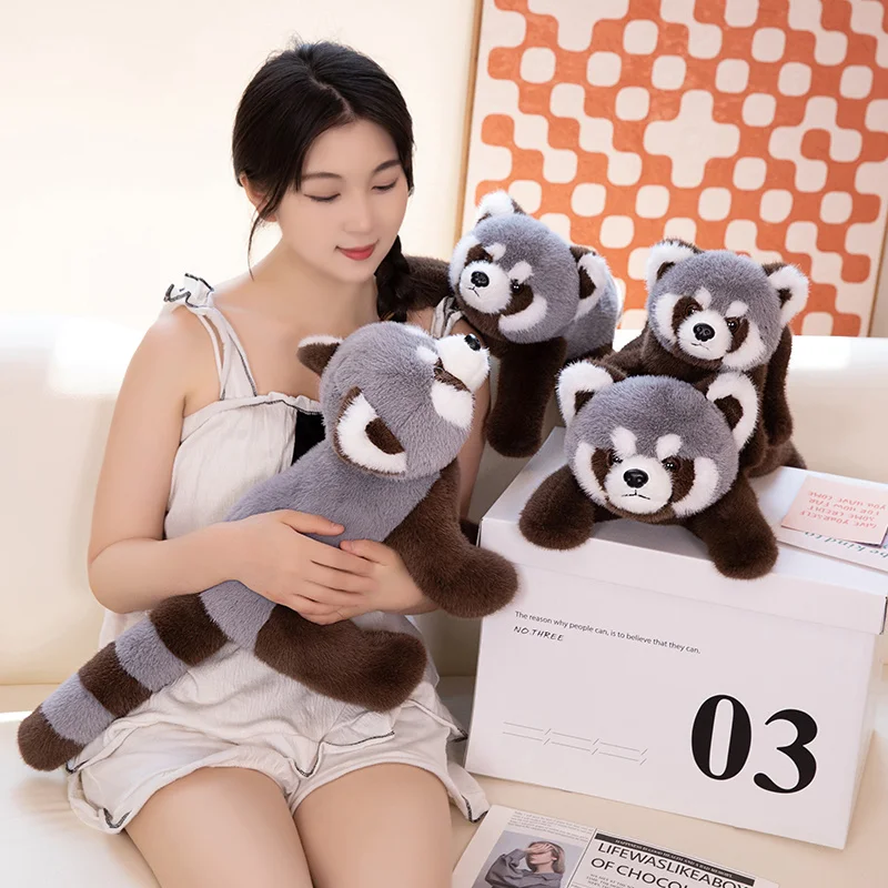 45/60/80cm Kawaii Simulation Raccoon Plush Doll Pillow Grey Standing Lying Animal Raccoon Plush Toy Gift For Boys And Girls