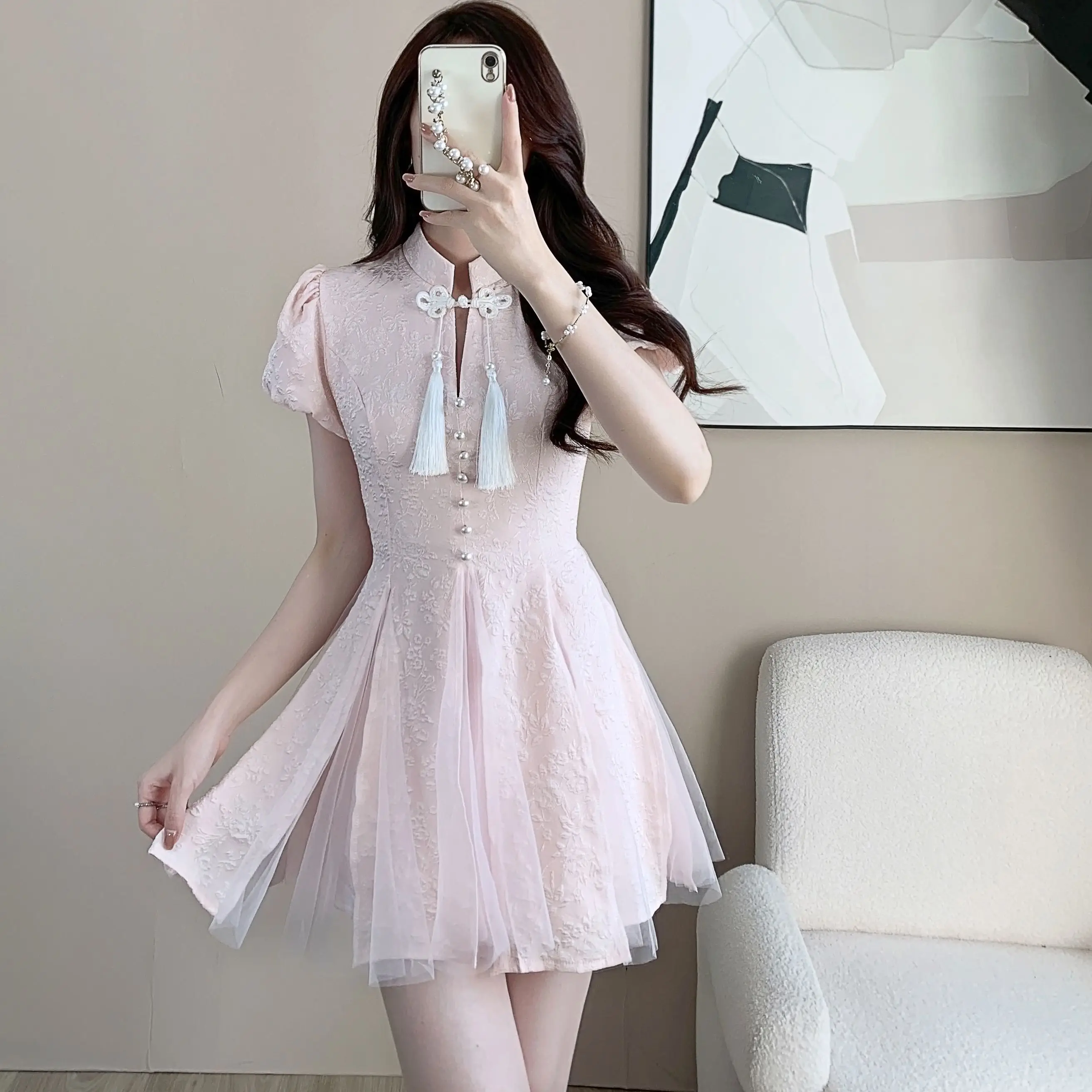 Dressed Women's Summer Elegance High end Young Girl's Improved Qipao Skirt Short Skirt