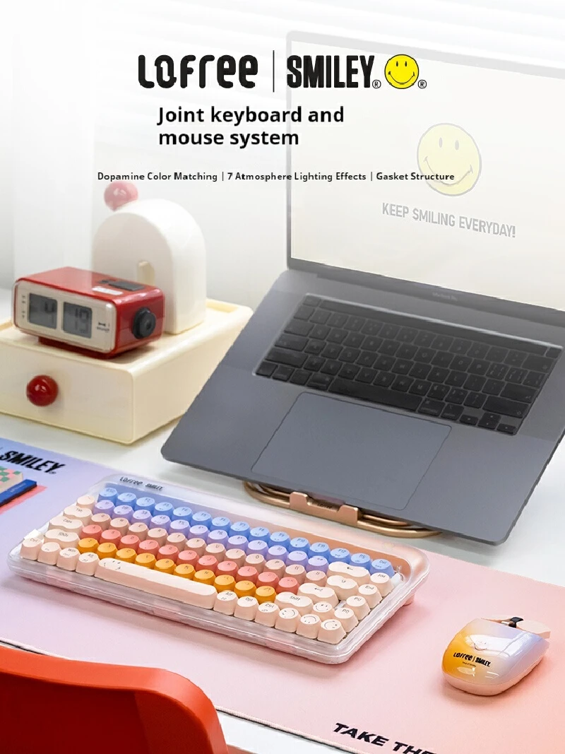 Lofree Smiley Face Co Branded Wireless Bluetooth 2.4g Three Mode Mechanical Keyboard Office Game Home Hot Swappable 84 Key