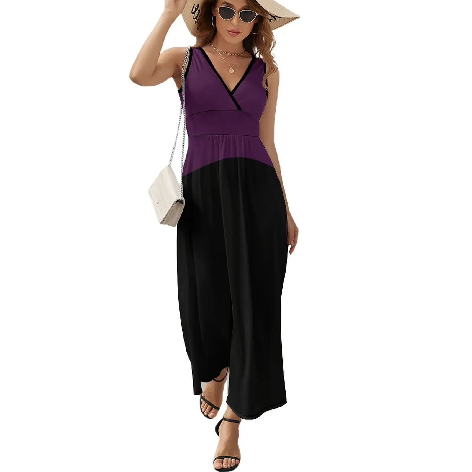 

Color Block Purple and Black Sleeveless Dress Dresses gala women's clothing summer 2024 novelties summer outfits for women 2024