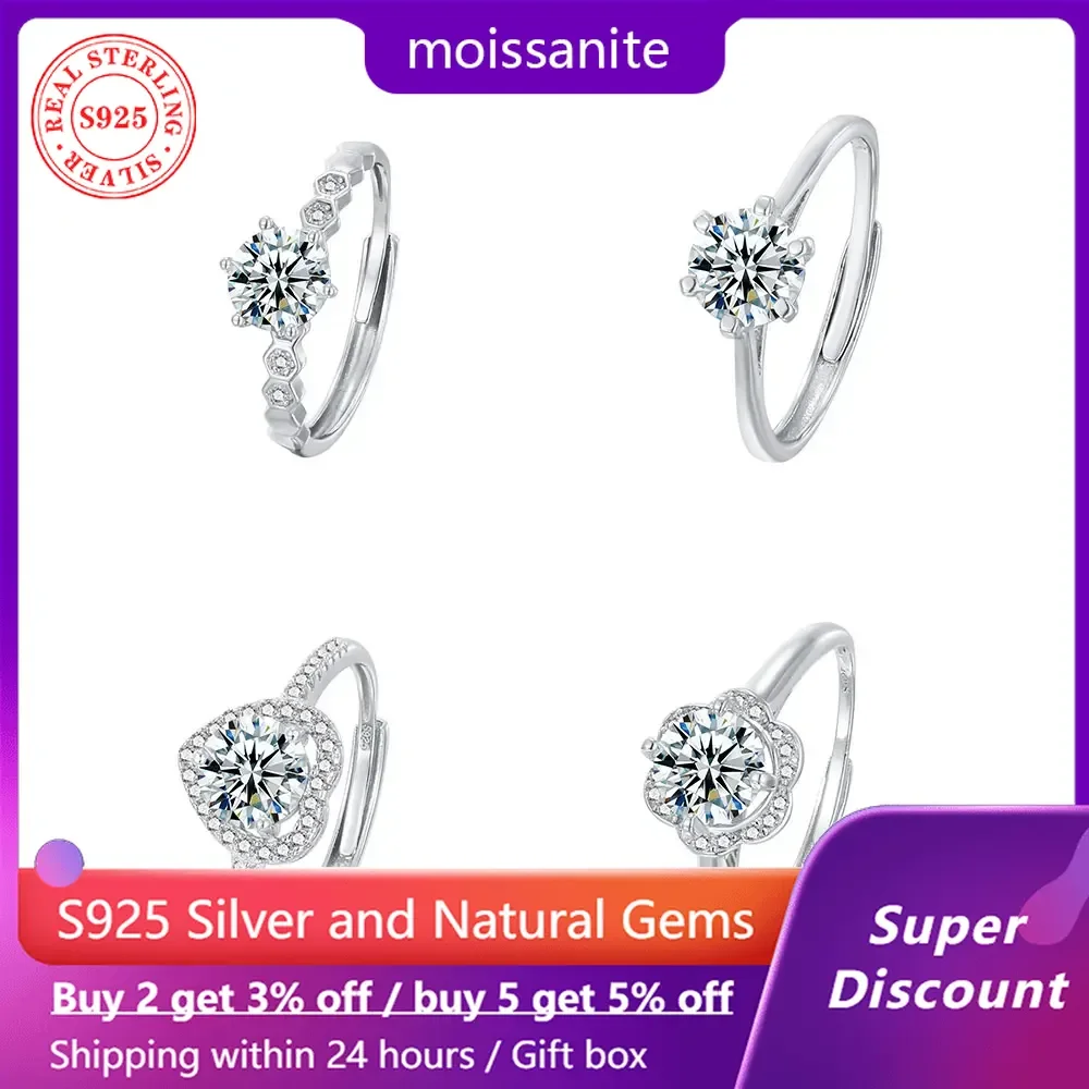 

Luxury 6.5mm 1CT moissanite diamond s925 sterling silver women's ring VVS1 proposal wedding boutique jewelry size adjustable