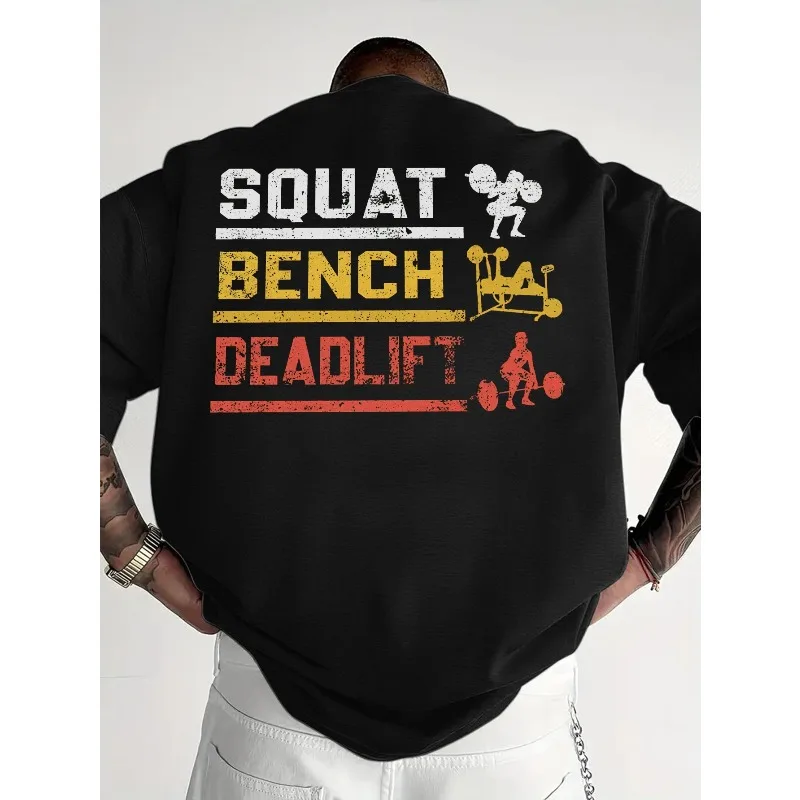 Men's Fitness T-shirt with Squat and Dead Lift Weightlifting Back Printed Men's T-shirt Casual Harajuku Style Unisex