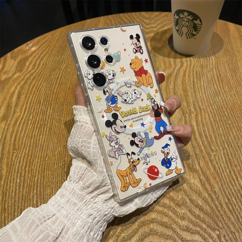 

Cute Mickey Minnie Magsafe Wireless Charge Case For Samsung S21 S22 S23 S24 S25 Ultra Plus Donald Duck Daisy Magnetic Cover