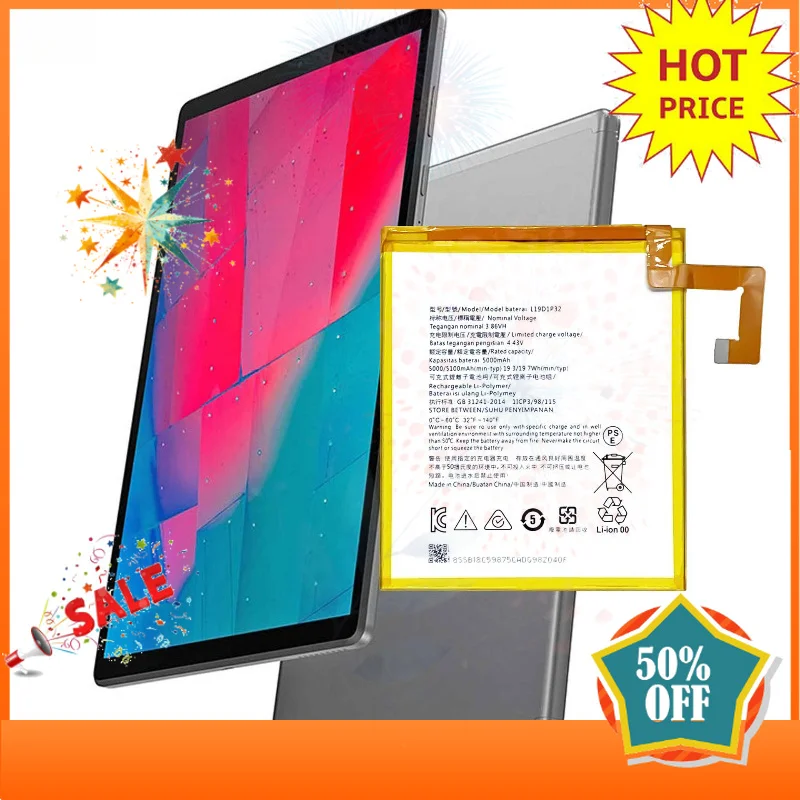 SWZY New L19D1P32 3.86V 5100mAh for Lenovo Tab M10 FHD Plus TB-X606 TB-X606F TB-X606X Mobile Phone Battery +Tools