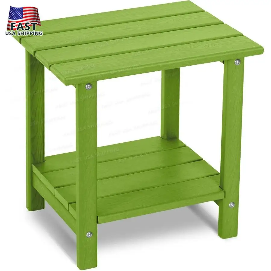 2 Tier Outdoor Side Table with Wood-Like Grain 16.6