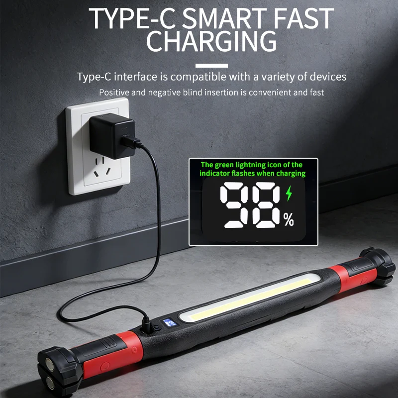 2026 NEW 10000Lumens Rechargeable LED Work Light with Power for Car Emergency Repair, Powerful Magnetic Flashlight with Hooks