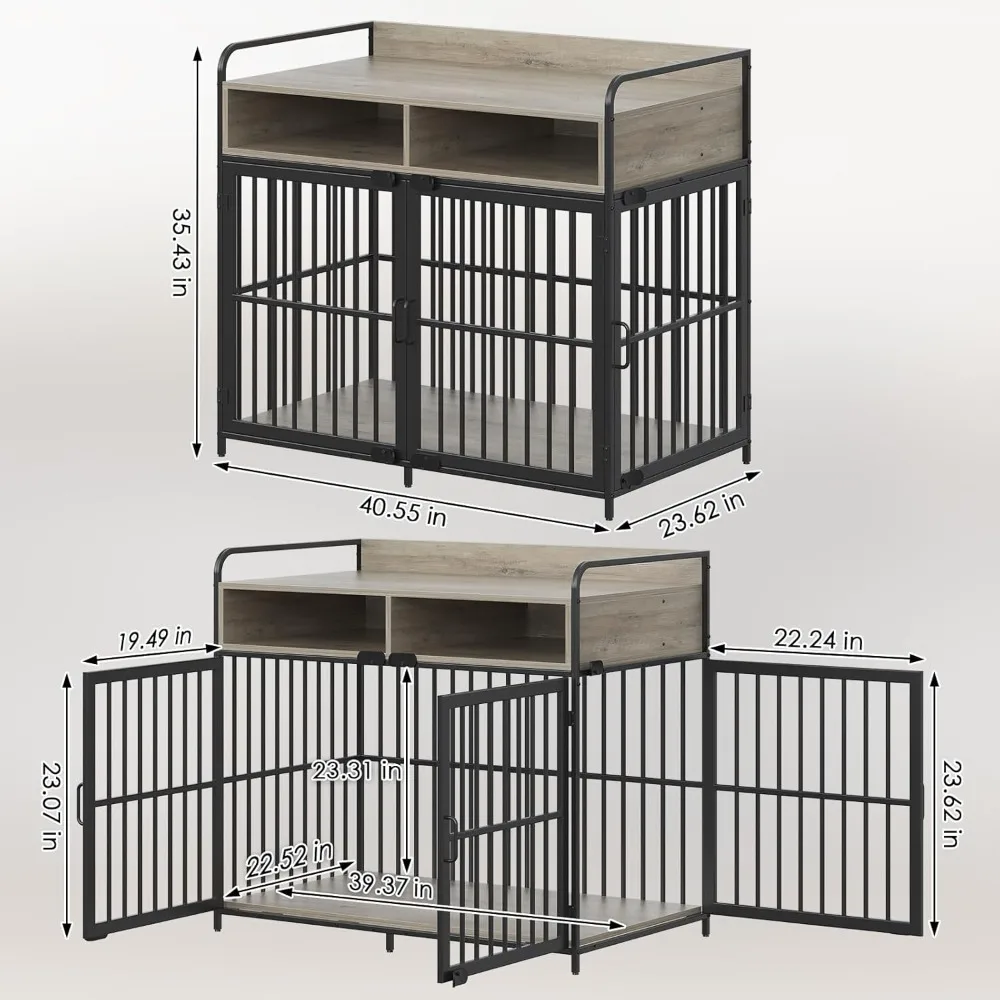 Large Furniture Dog Crate, Dog Kennel Indoor, Wood Dogs Cage Table with Drawers Storage, Heavy Duty Dogs Crate,Jaula para Perros