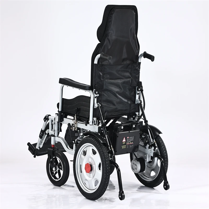 Sedia a rotelle elettrica pieghevole portatile stile reclinabile con schienale alto con controllo joystick per anziani e disabili