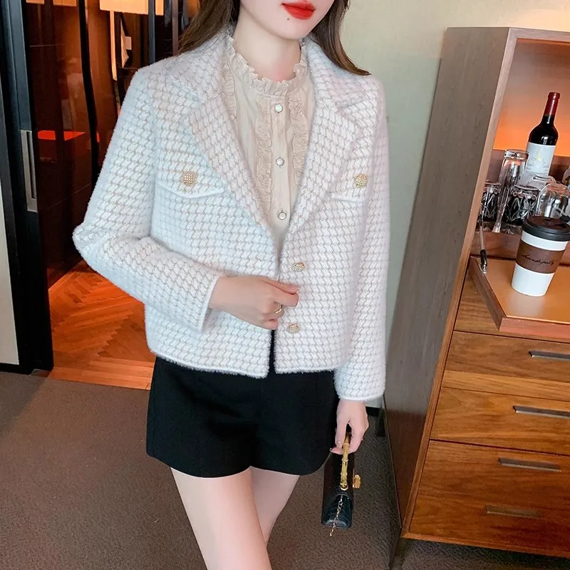 Women's Autumn Winter Loose Mink Velvet Fragrant Suit Short Jacket Female Blazers