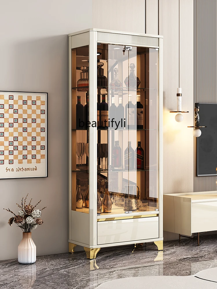 Living room glass door wine cabinet for home use, small figure locker against the wall, light luxury and high-end