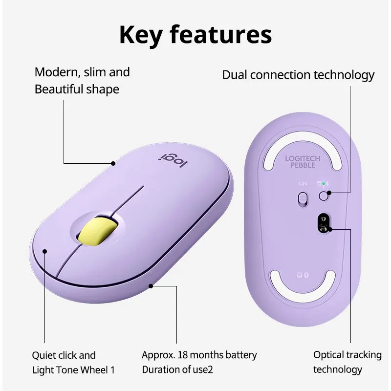 Logitech PEBBLE Laptop Tablet Computer Mouse Wireless Bluetooth Mouse Light and Thin Mute Office Battery Usb Stock Mini Mouse