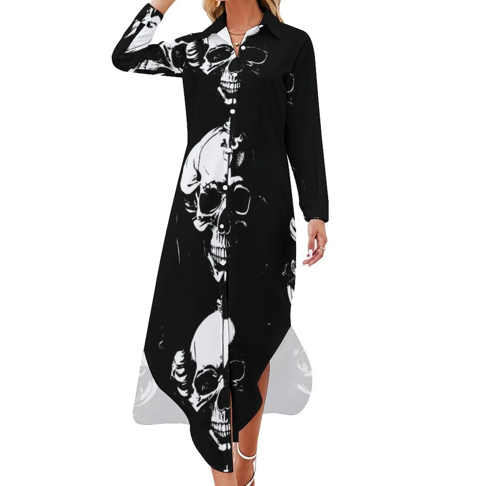 

skull black and white death Long Sleeved Shirt Dress clothing women summer 2024 dresses korean style evening dress