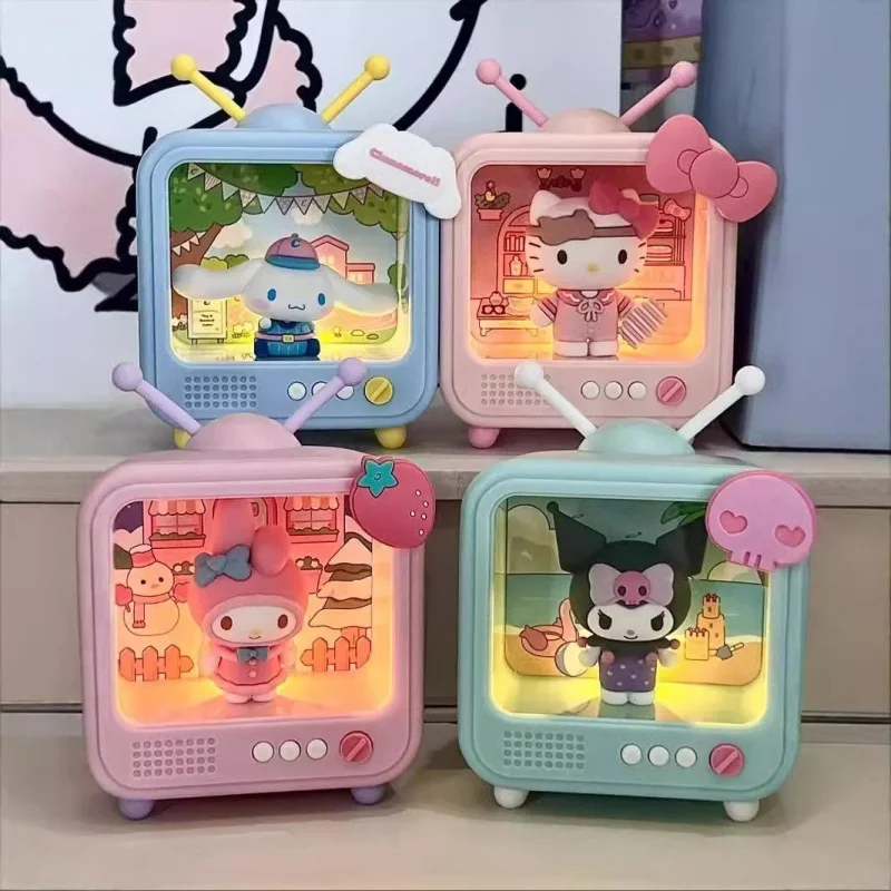 

2025 Sanrio Character Tv Series Luminous Night Light Blind Box Toy Anime Kuromi Cinnamoroll Hellokitty Girl Desktop Ornaments