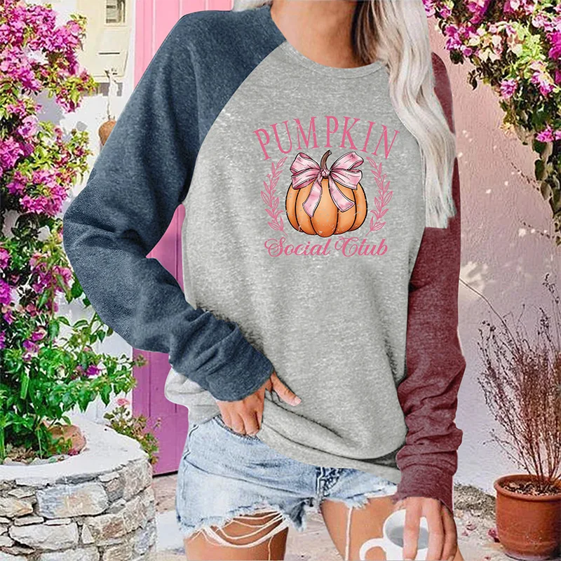 

Women's Long Sleeved T-shirt Retro Fun Halloween T-shirt Short Sleeved Loose Fashion Cute Pumpkin Autumn Holiday Pattern Top