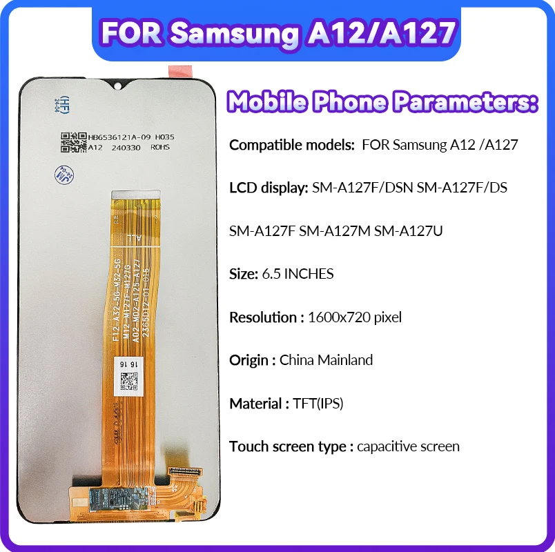 For Samsung Galaxy A12 /A127  SM-A127F/DSN   Touch Screen Digitizer For Samsung SM-A127M Framed LCD 6.5 inches