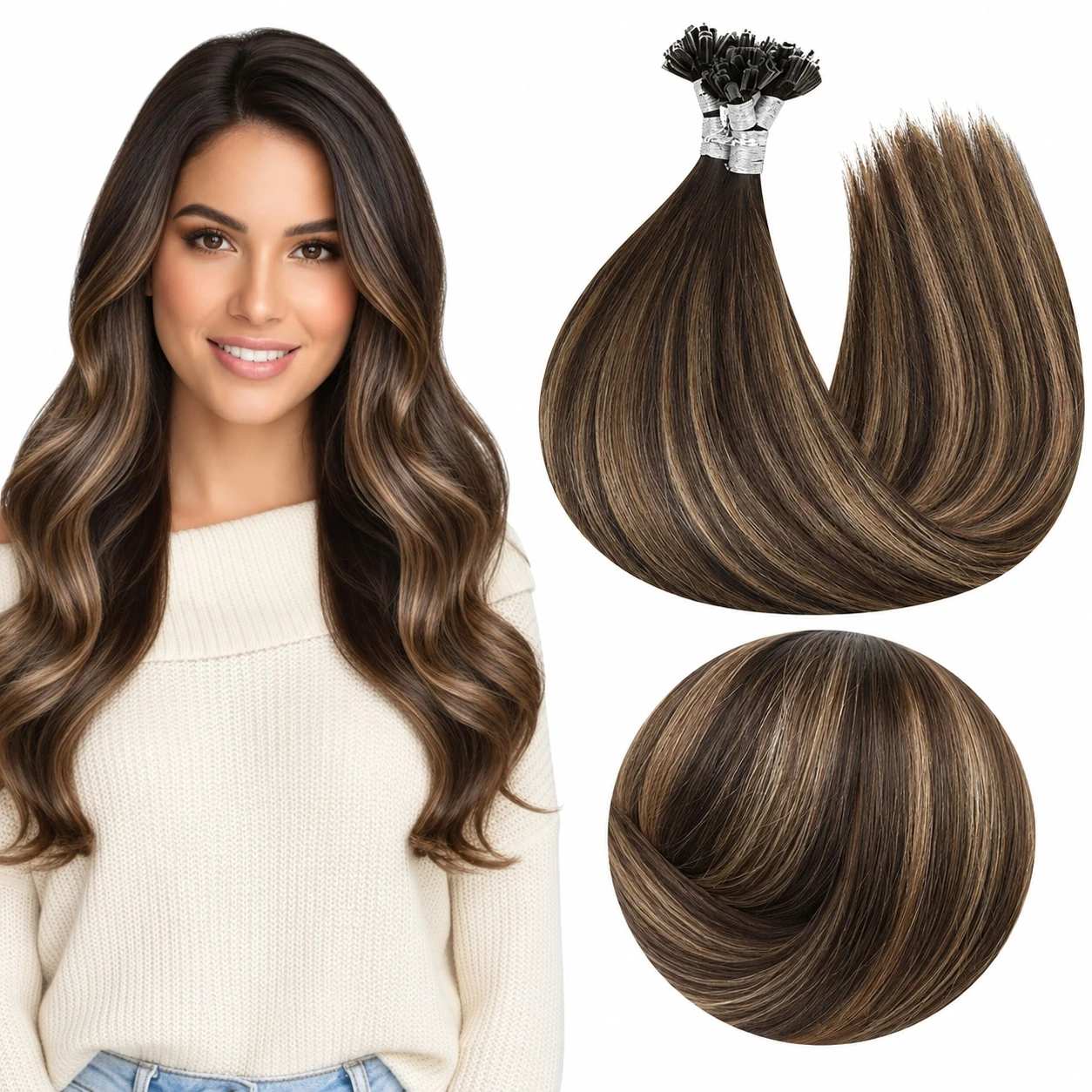 Full Shine U Tip Hair Extensions 50 or 100 Strands Nail Tips Pre bonded Real Human Hair for Salon