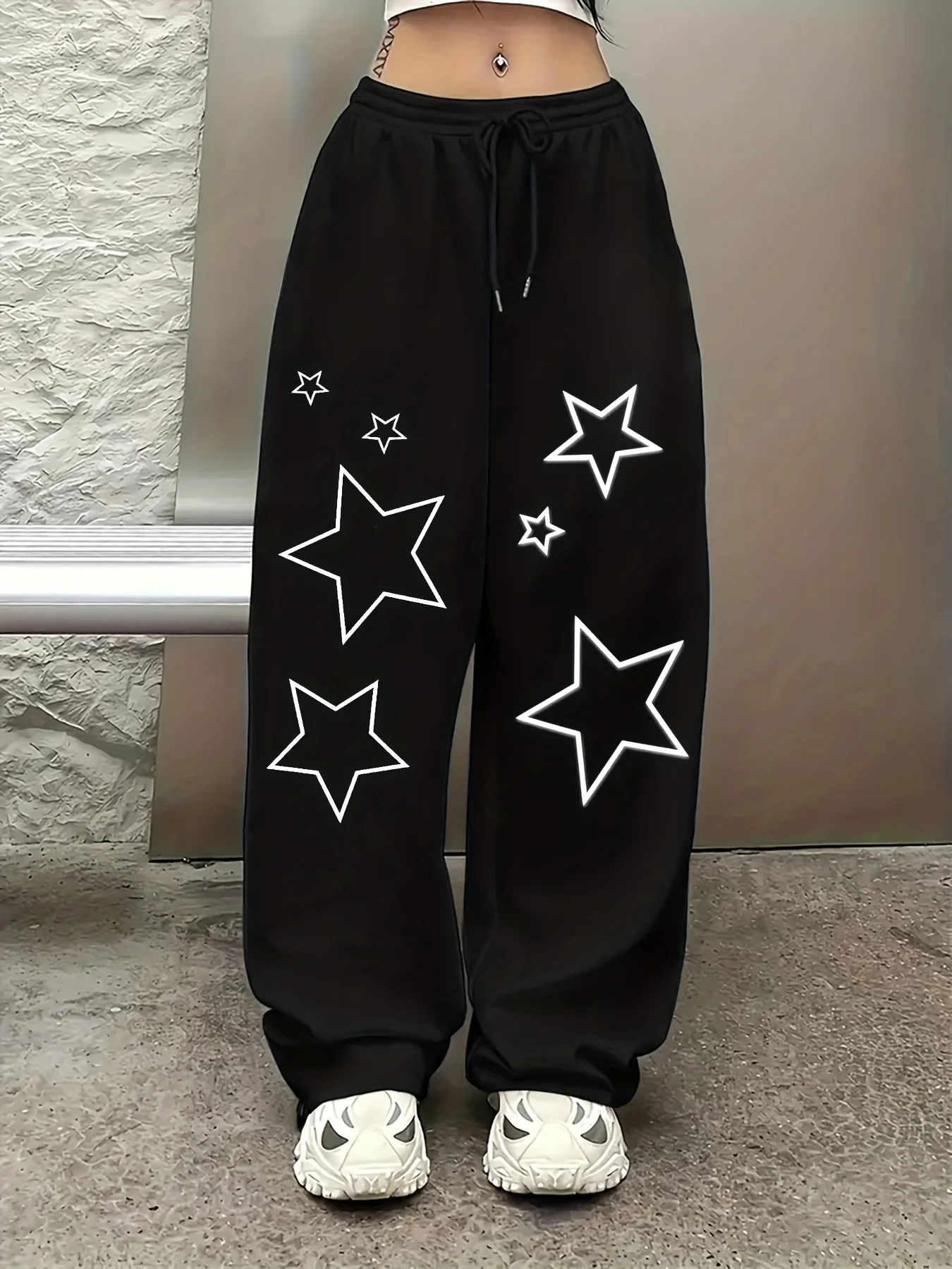 

Women's Street Style Casual Sweatpants with Star Print Arrivals for Spring Fleece Loose Fit Streetwear Oversized