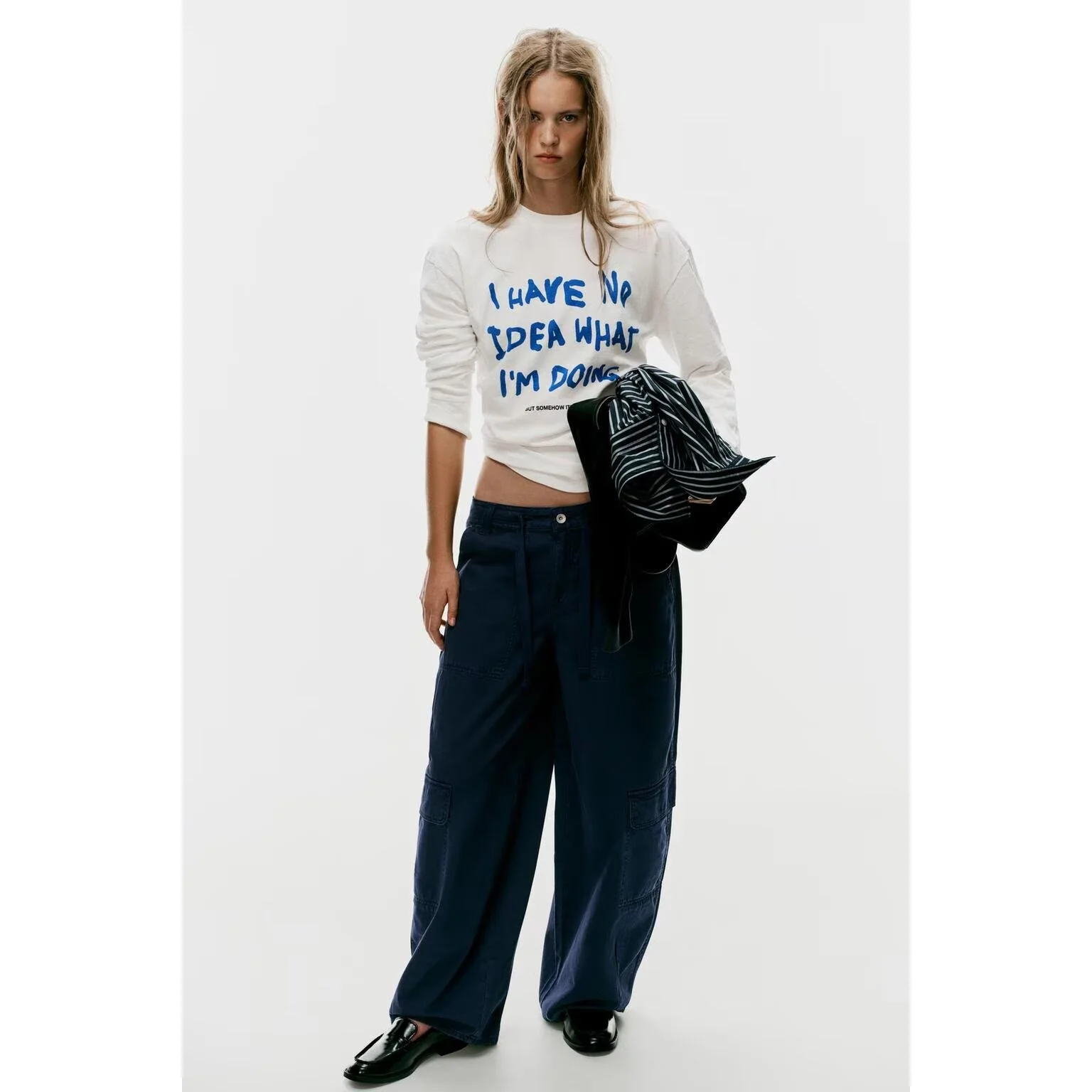 Early Autumn New Fashion Simple Casual Printed T-shirt Women's Long Sleeve Polyester round Neck Short Style Breathable Skin-f...