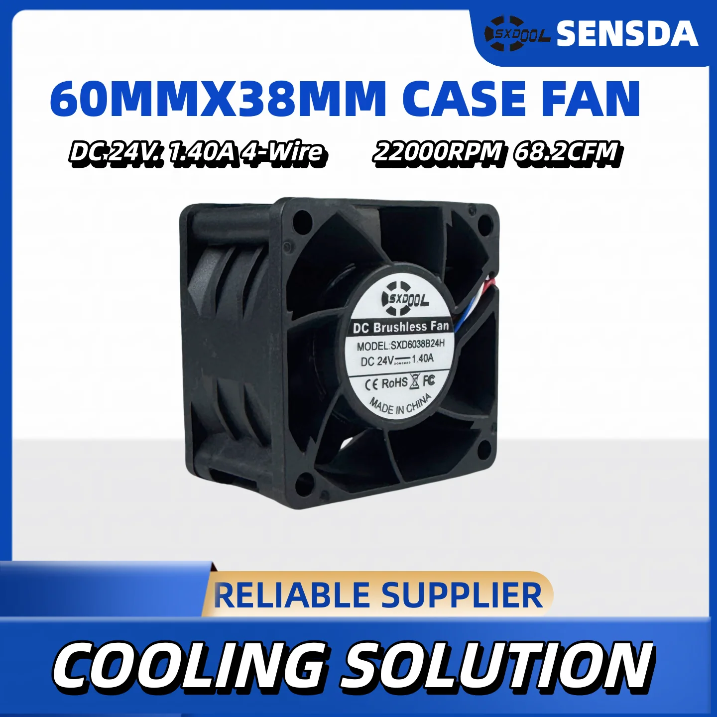 

60X60X38mm 6038 60mm 24V Dual Ball Bearing Copper Middle Tube High-Speed Axial Cooling Fan with PWM Function, Large Air Volume