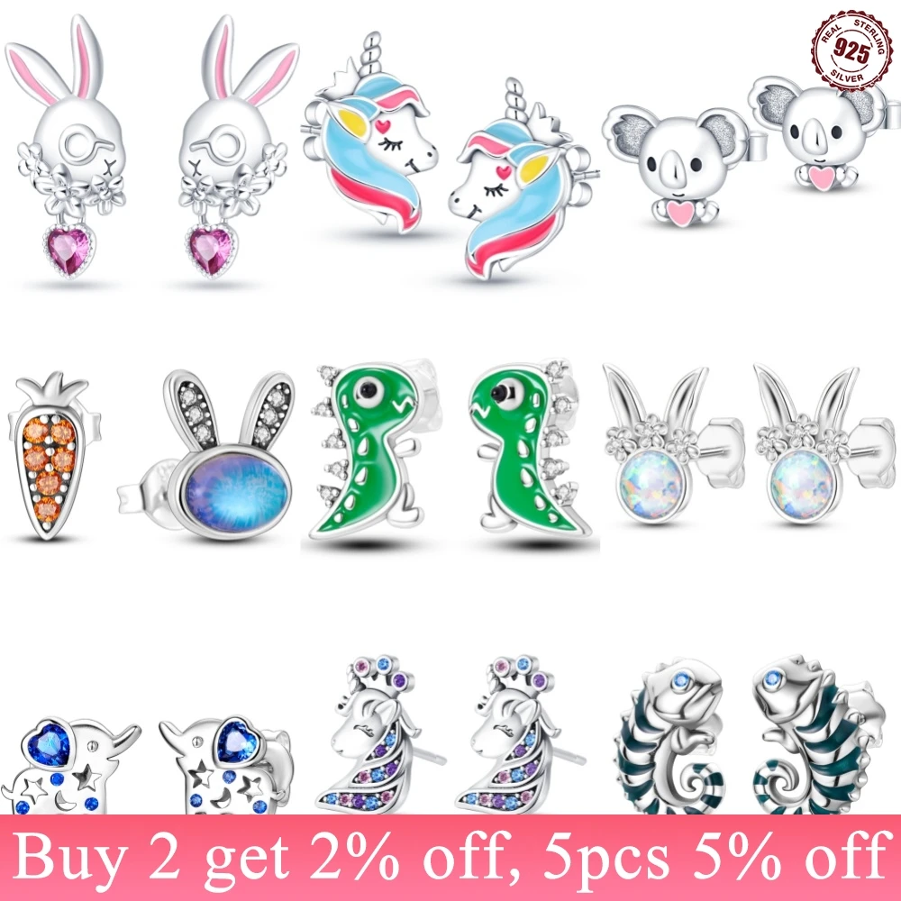 925 Sterling Silver Rabbit Animal SeriesStud Earrings Zircon For Women Exquisite Daily Wear S925 Jewelry Accessories Party Gifts