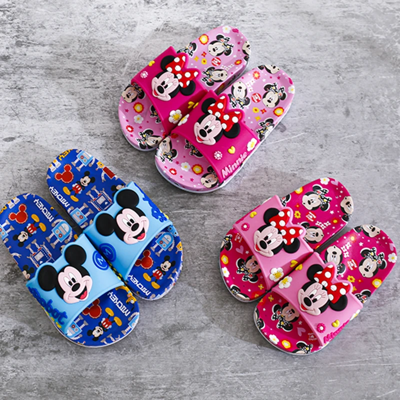 

Летние тапочки для маленьких мальчиков и девочек, детская обувь с принтом Микки и Минни Маус, детская пляжная домашняя обувь для ванной, евро 24–29 г.