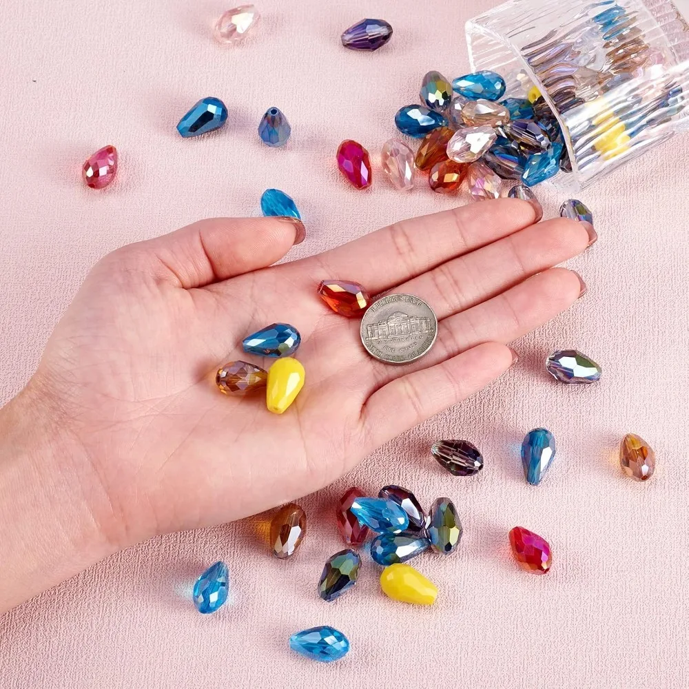 200 pieces of 15x10mm angular droplet-shaped spacer beads, randomly mixed color AB crystal loose beads, suitable for DIY jewelry making such as bracelets, necklaces and earrings accessories.