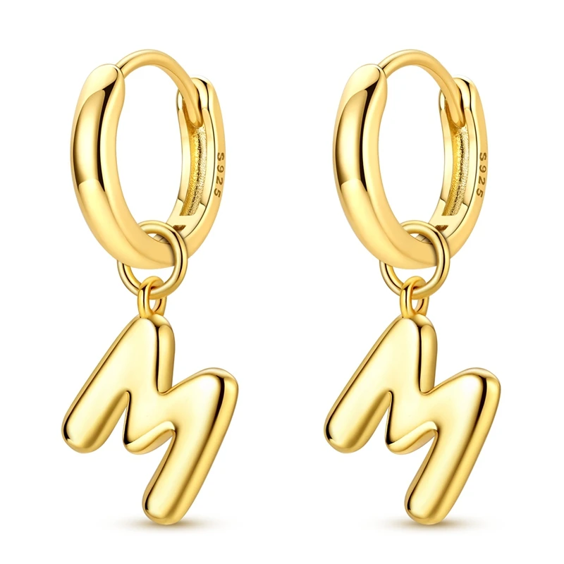 

925 Sterling Silver Earrings Women Golden Bubble Letter Drop Earring For Anniversary Wedding Jewelry Gifts