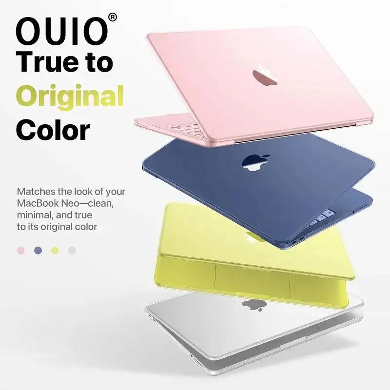 OUIO Case For MacBook Neo 13 Inch 2026 Model A3404 With A18 Pro Chip Crystal Light Hard Shell Scratch Resistant Protective Cover