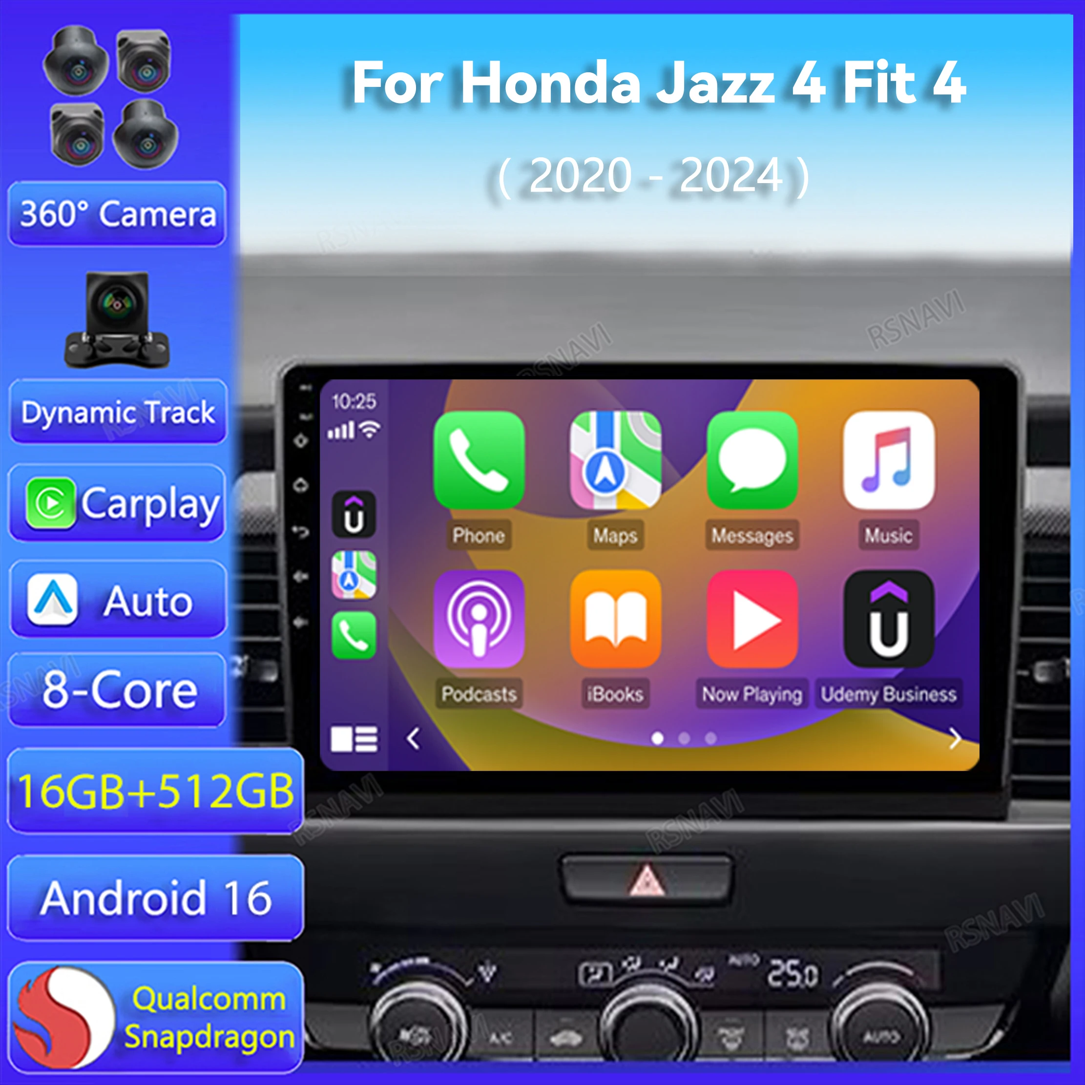 Android 16 Carplay Auto For Honda Jazz 4 Fit 4 GR GS GR GS 2020 2021 - 2024 Car Radio Head Unit Navigation Video Player Stereo