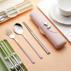 Poratable Tableware Set 304 Stainless Steel Cutlery Set Camping Chopsticks Fork Spoon Outdoor Cutlery Set Picnic Dinner Set