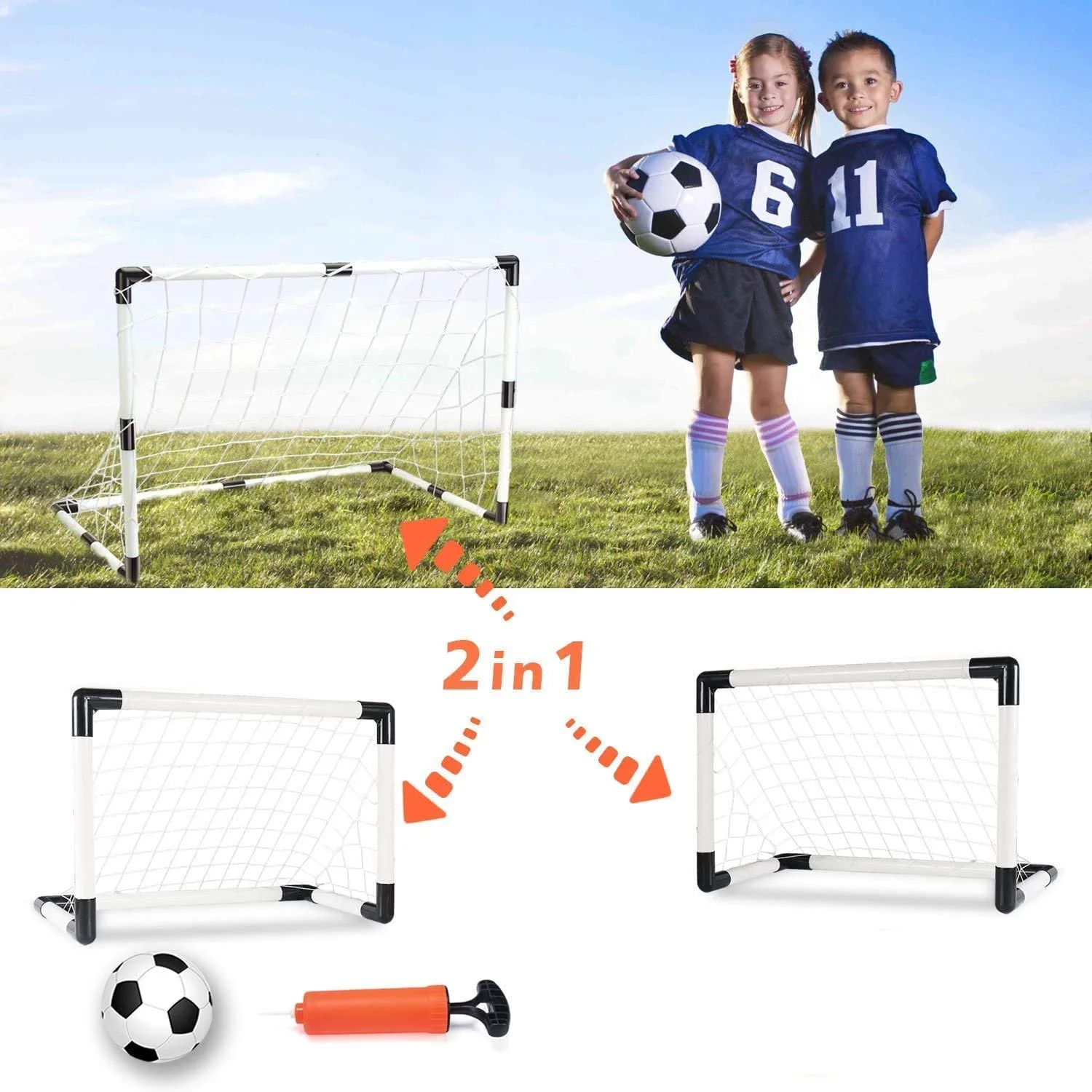 2In1 Mini Football Ball Goal Folding Post Net + Pump Kids Sport Indoor Outdoor Games Toys Kids Sports Training Equipment