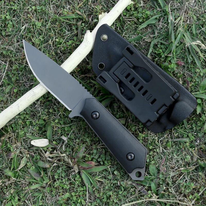 

Fixed blade knife Hardness 59HRC cut the rope hook back serrate G10 Handle with k sheath Outdoor EDC tools Camping knife