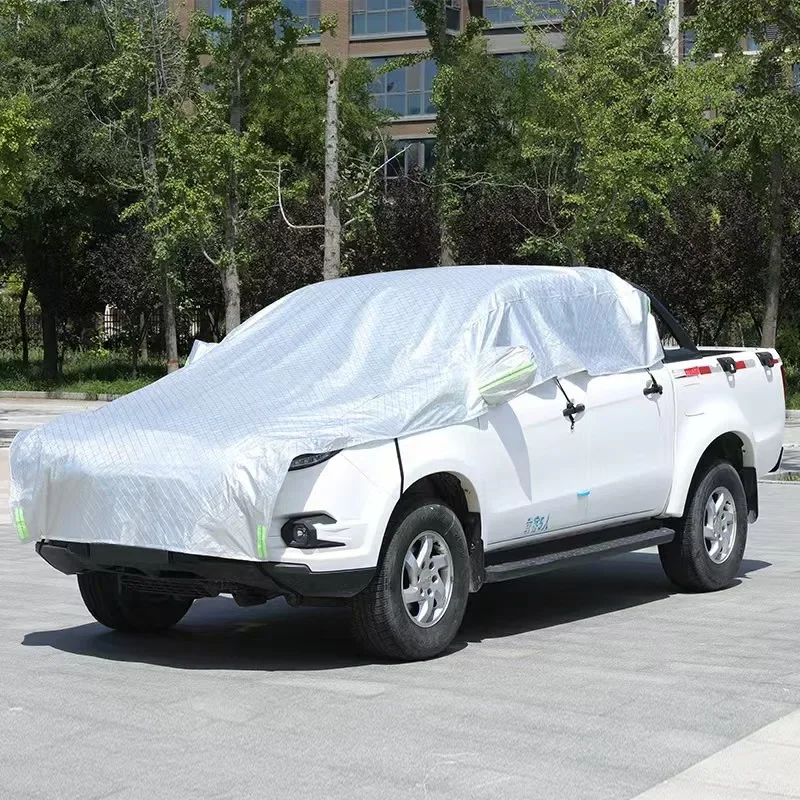 Aluminum Foil Reflective Half Car Cover Waterproof Sun Shade Anti‑Snow Dust Shield For Sedan SUV MVP Pickup