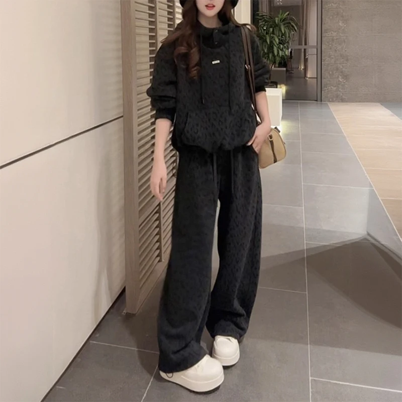 

Повседневный комплект спортивной одежды, женская осенне-зимняя новая корейская свободная высококачественная толстовка с капюшоном, модный комплект из двух предметов, брюки с высокой талией