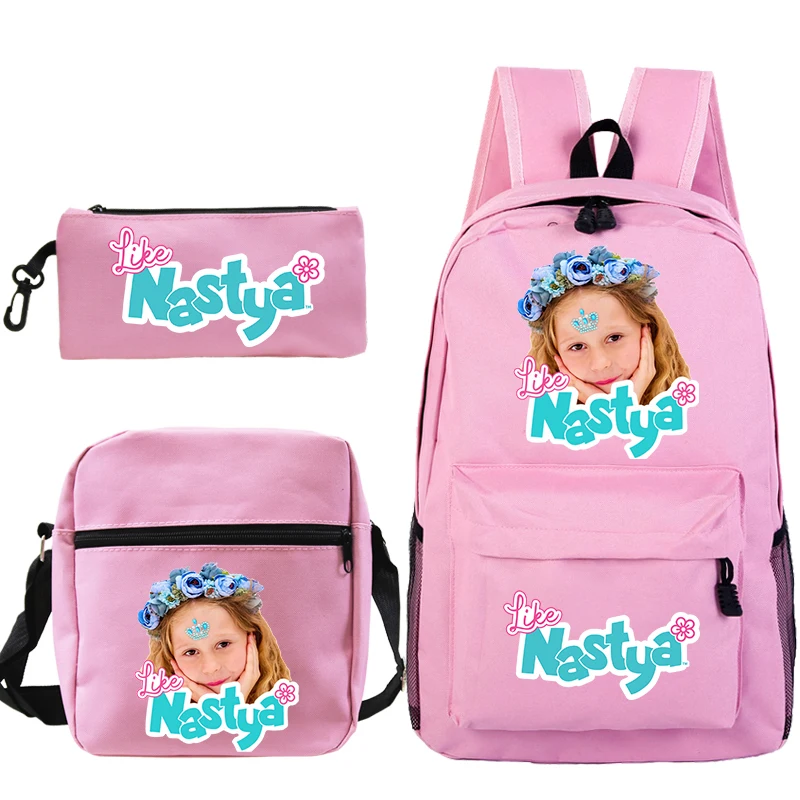 3pcs Set Like Nastya Printed Backpacks for Primary School Girls School Bags Cute Girl Pattern Bookbag Kids Pink Casual Bagpack